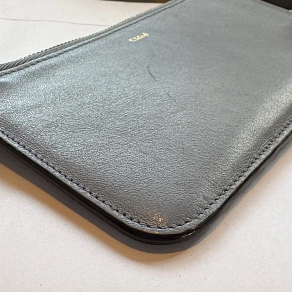 Chloe Alphabet Wallet Card Holder smooth blue gray leather gold hardware C charm
